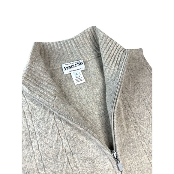 Vintage 90s Pendleton Sweater Vest Large Lambs Wool Beige Full Zip Tan Sleevless - Picture 3 of 7